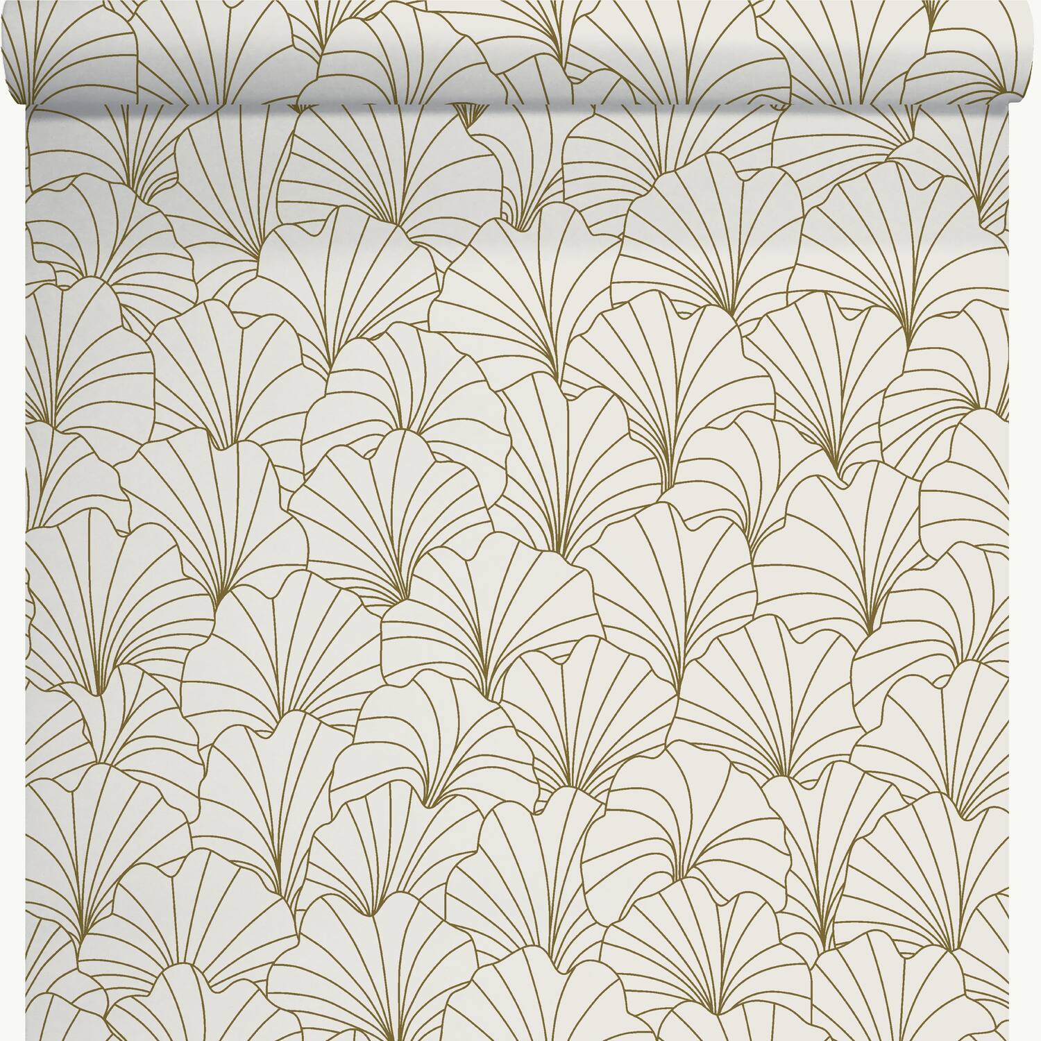 PAPIER PEINT - Motif exi pétales blanc, doré